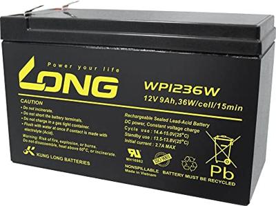 Long WP1236W Loodaccu 12 V 9 Ah Loodvlies (AGM) (b x h x d) 151 x 102 x 65 mm Kabelschoen 6.35 mm Geringe zelfontlading, Onderhoudsvrij Long WP1236W Loodaccu 12 V 9 Ah Loodvlies (AGM) (b x h x d) 151 x 102 x 65 mm Kabelschoen 6.35 mm Geringe zelfontlading, Onderhoudsvrij