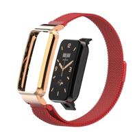 By Qubix - Milanese loop bandje met case - Rood - Xiaomi Smart Band 7 Pro - thumbnail