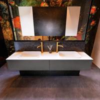 Badkamermeubelset Mondiaz Erin 200 cm met 2 Lades met RIDGE Wastafel Dubbel Talc met 2 kraangaten Greeploos Mat Dark Grey - thumbnail