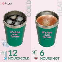 Koffiemok thermosbeker "Its too am for me" green - thumbnail