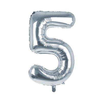 Cijfer Ballon '5' Zilver (100CM)