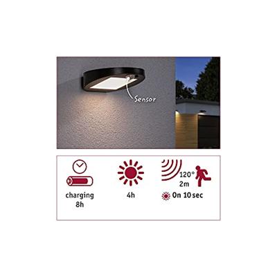 Paulmann 94246 Ryse Wandlamp op zonne-energie met bewegingsmelder Energielabel: G (A - G) 1.2 W Warmwit Antraciet
