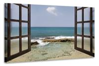 Schilderij - Uitzicht op zee door raam, 2 maten, Premium print - thumbnail