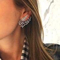 1 PCS vrouwen Diamond-vorm Zilveren bloem fan-sharped asymmetrische Stud Oorbellen - thumbnail