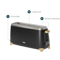 Princess 01.142361.01.001 Broodrooster met lange sleuf Zwart, Hout (licht) - thumbnail