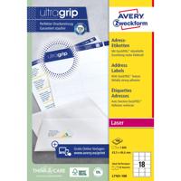 Avery L7161, Adresetiketten, Laser, Ultragrip, wit, 100 vellen, 18 per vel, 63,5 x 46,6 mm - thumbnail