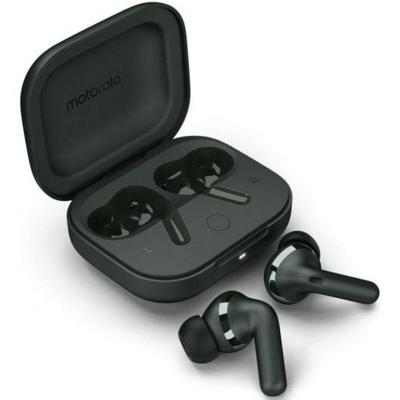 motorola, Buds+ Motorhoofdtelefoon met geluid van Bose, twee dynamische drivers en geluid met optimale resolutie, Dolby Head Tracking en Dolby Atmos, dynamische actieve ruisonderdrukking, zwart