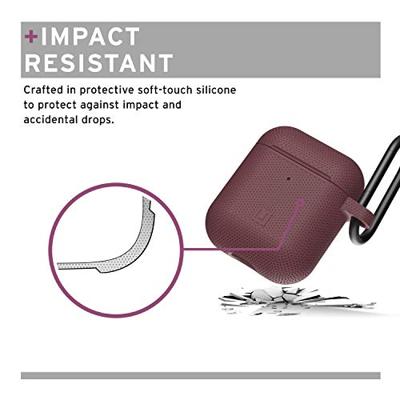 U by UAG [U] DOT Soft Touch Siliconen Hoes Apple Airpods 2 (2019) / Apple Airpods 1 (2016) [Wireless Charging Compatible (LED zichtbaar), Lightning-aansluiting afdekking, karabijnhaak ] aubergine