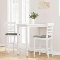 Barkrukken met kussens 2 st massief hout rubber wit - thumbnail