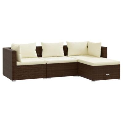 4-delige Loungeset met kussens poly rattan bruin