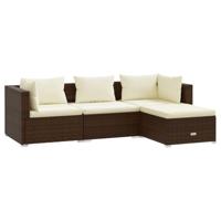 4-delige Loungeset met kussens poly rattan bruin - thumbnail