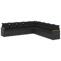 9-delige Loungeset met kussens poly rattan zwart - thumbnail