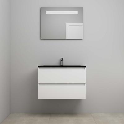 On-Line Badkamermeubelset - 80 cm - Voorgemonteerd - Ladestructuur - Acryl Wastafel - 1 Kraangat - Spiegel met LED-Verlichting - Hoogglans Wit