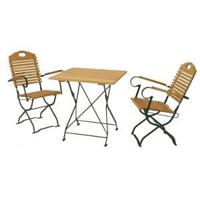Hardhouten Bistroset met armleuning 70 x 70 cm en groen metalen frame - thumbnail