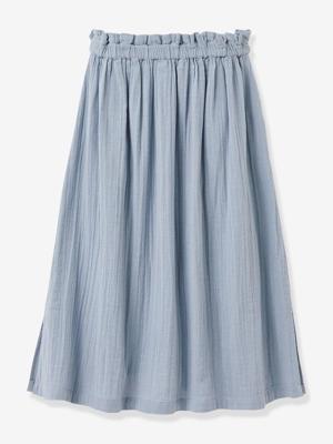 Lange rok voor meisjes van biologisch katoenen gaas CYRILLUS jeansblauw