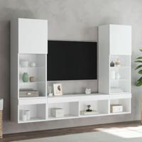 5-delige Tv-wandmeubelset met LED-verlichting bewerkt hout wit - thumbnail