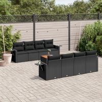 9-delige Loungeset met kussens poly rattan zwart - thumbnail