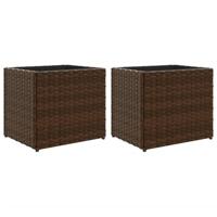 Plantenbakken 2 st 36x30x32 cm poly rattan bruin - thumbnail