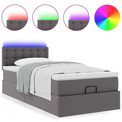 Ottoman bed met matrassen en LED's 90x200cm kunstleer grijs