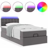 Ottoman bed met matrassen en LED's 90x200cm kunstleer grijs - thumbnail