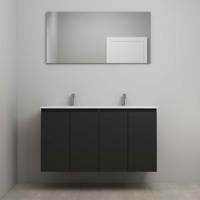 On-Line Badkamermeubelset - 120 cm - Voorgemonteerd - Greeploos 4 Deuren - Porseleinen Wastafel - 2 Kraangaten - Spiegel - Mat Zwart - thumbnail