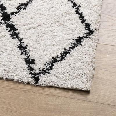 Vloerkleed PAMPLONA shaggy hoogpolig 120x120 cm crème en zwart - thumbnail