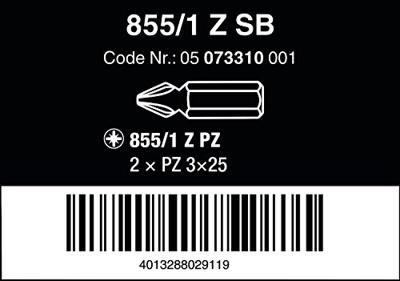 Wera 855/1 Z SB SiS 05073310001 Kruis-bit PZ 3 Gereedschapsstaal Taai D 6.3 2 stuk(s)
