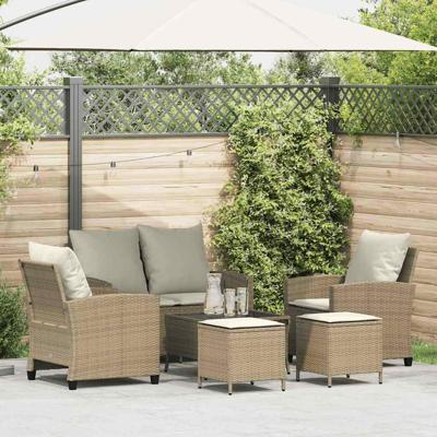 6-delige Loungeset met kussens poly rattan beige