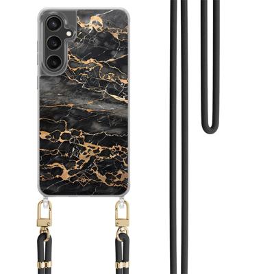 Samsung Galaxy S24 FE hoesje met zwart koord - Marmer grijs brons
