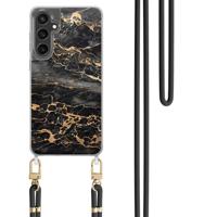 Samsung Galaxy S24 FE hoesje met zwart koord - Marmer grijs brons - thumbnail