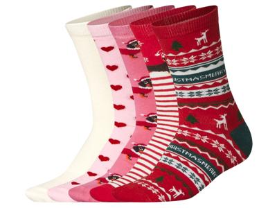 esmara 5 Paar dames sokken (roze/wit/rood, 35-38)