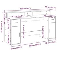 Bureau met LED-verlichting 160x55x91 cm hout artisanaal eiken - thumbnail