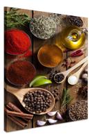Schilderij - Kruiden en Specerijen op Tafel, Premium print dus super scherp - thumbnail