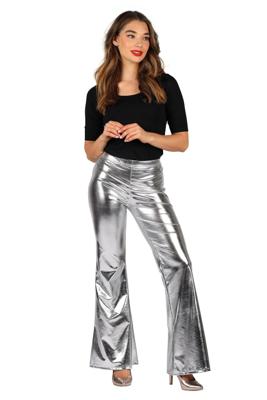 Metalic broek zilver met wijde pijp