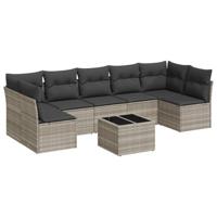 8-delige Loungeset met kussens poly rattan lichtgrijs - thumbnail