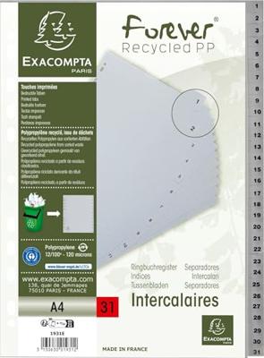 Exacompta tabbladen numeriek voor ft A4, uit PP, 31 tabs, grijs