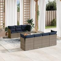 8-delige Loungeset met kussens poly rattan grijs - thumbnail