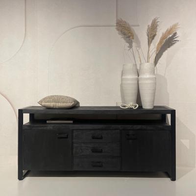 Livingfurn Dressoir 'Norris' Mangohout en staal, 180 cm, kleur zwart