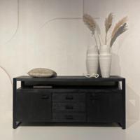 Livingfurn Dressoir 'Norris' Mangohout en staal, 180 cm, kleur zwart - thumbnail