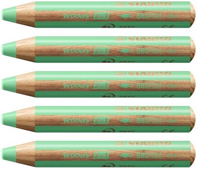 Kleurpotloden STABILO 880 woody 3 in 1 multitalent pastel groen | 5 stuks