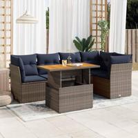 6-delige Loungeset met kussens poly rattan grijs - thumbnail