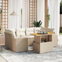 7-delige Loungeset met kussens poly rattan beige - thumbnail