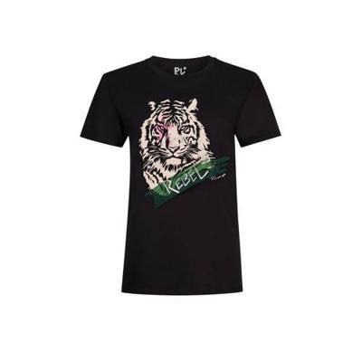 Pinned by K T-shirt Rebel Tiger met printopdruk zwart Pinned by K T-shirt Rebel Tiger met printopdruk zwart