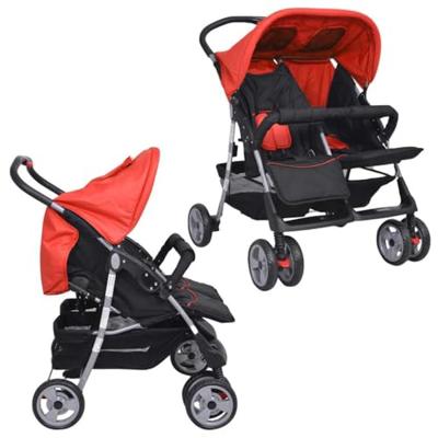 Tweelingkinderwagen staal rood en zwart