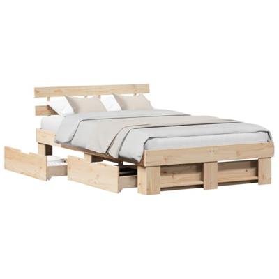 Bedframe met hoofdeinde Bruin 140 x 190 cm Massief grenenhout