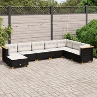 8-delige Loungeset met kussens poly rattan zwart - thumbnail