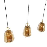 QAZQA Hanglamp goud met amber glas 23 cm langwerpig 3-lichts - Kevin - thumbnail
