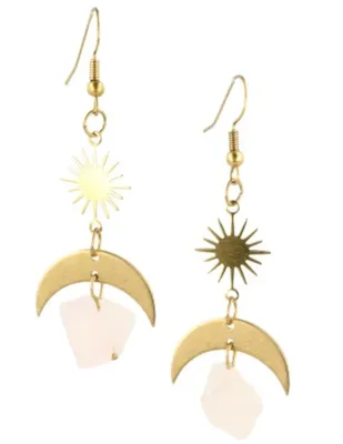 Edelsteen Oorhangers Ruwe Rozenkwarts - Ster & Maan