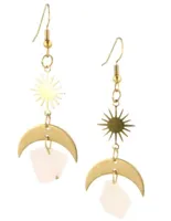 Edelsteen Oorhangers Ruwe Rozenkwarts - Ster & Maan - thumbnail