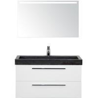 Seville Badmeubelset 100 cm - Wit Hoogglans - Wastafel Lucca 1 Kraangat met Sence Spiegel - thumbnail